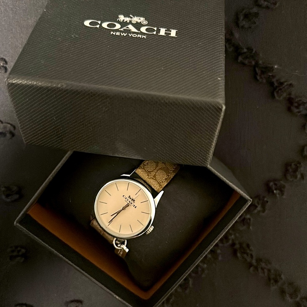 Coach Watch with Taupe Strap and Silver Dial